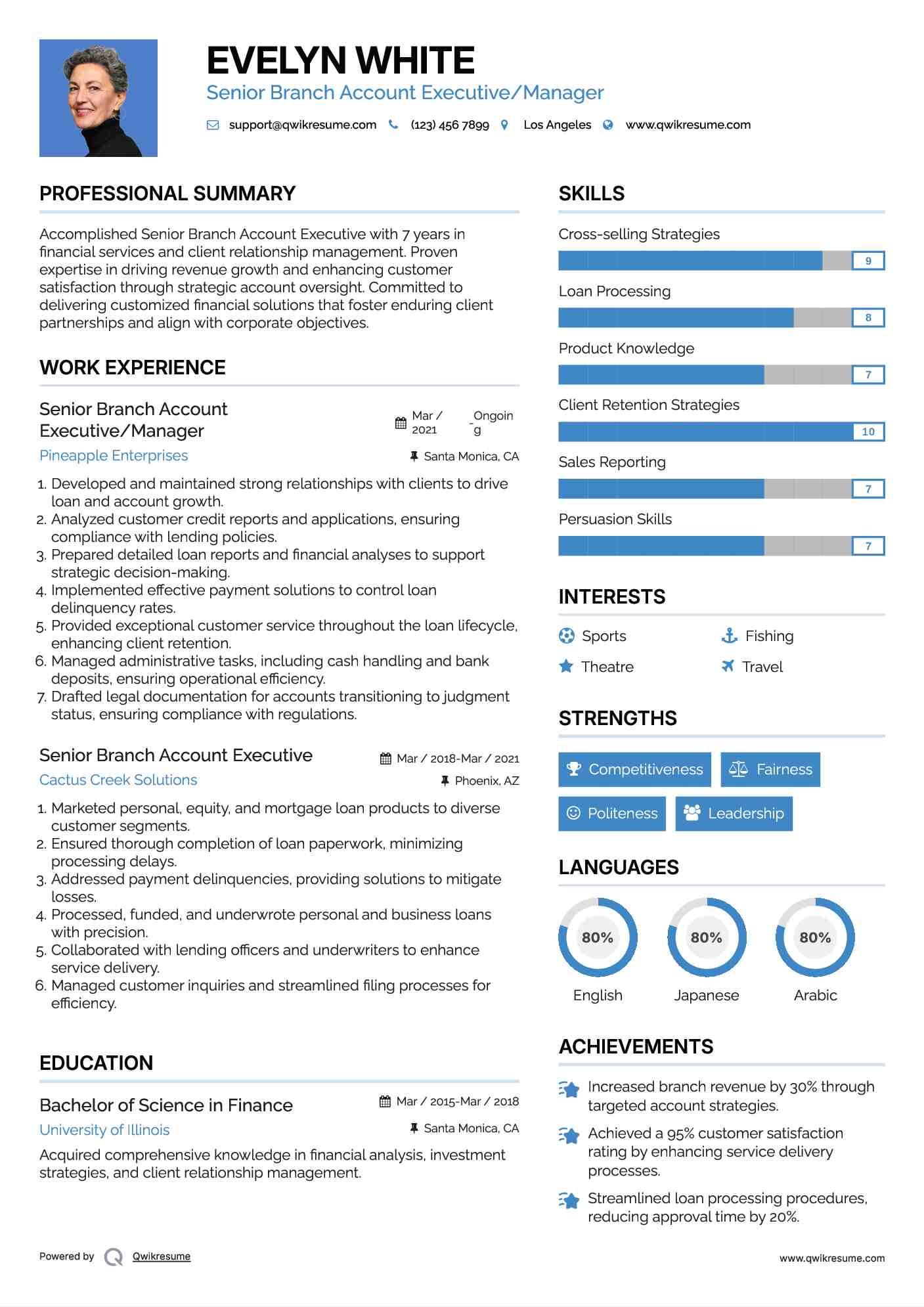 Senior Branch Account Executive/Manager Resume Format