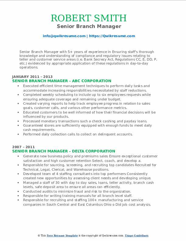Senior Branch Manager Resume Samples - Senior Branch Manager 1607937501 Pdf 