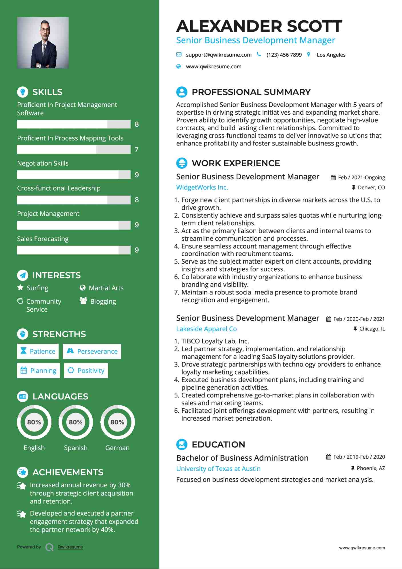 Senior Business Development Manager Resume Sample