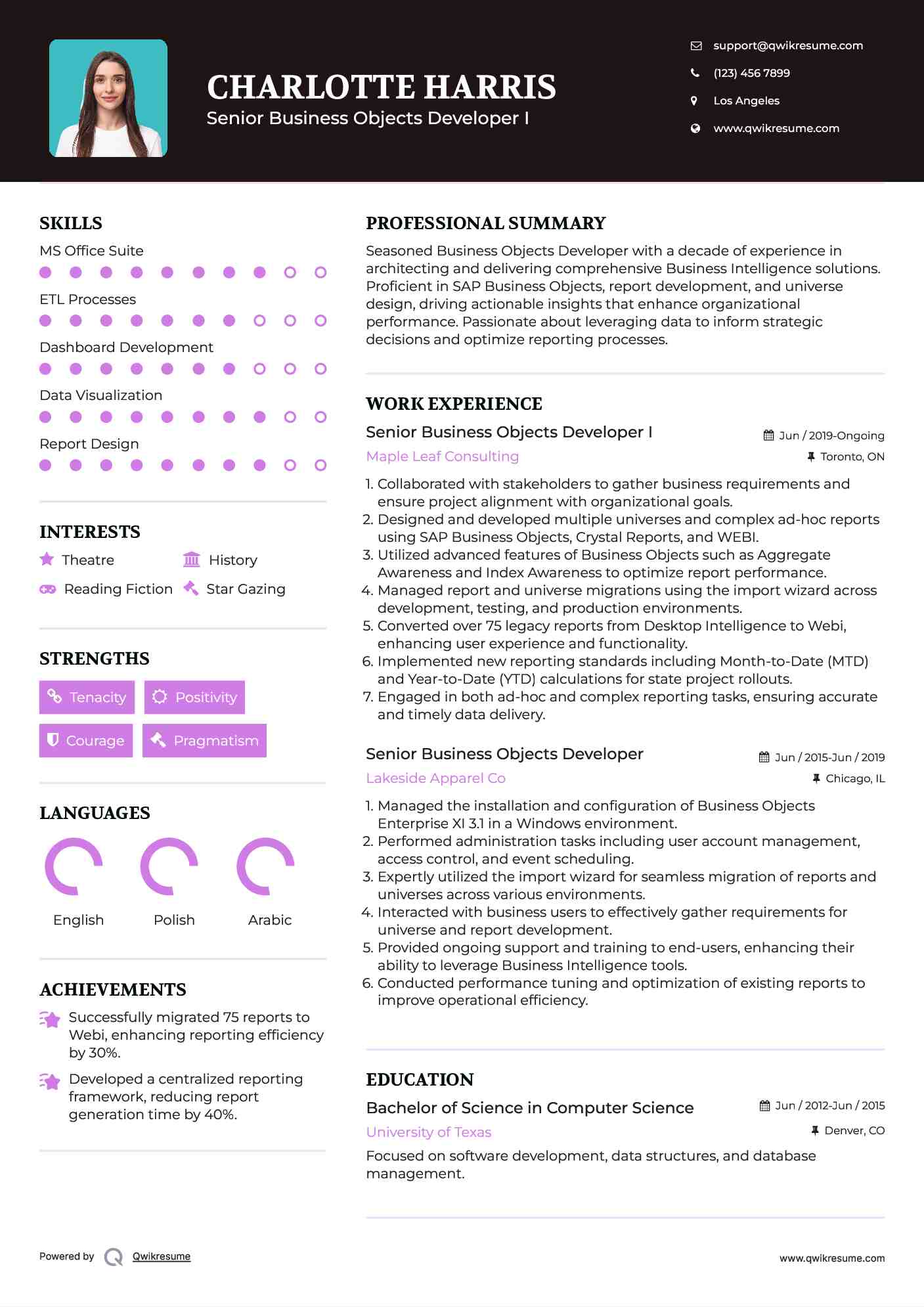 Senior Business Objects Developer I Resume Sample