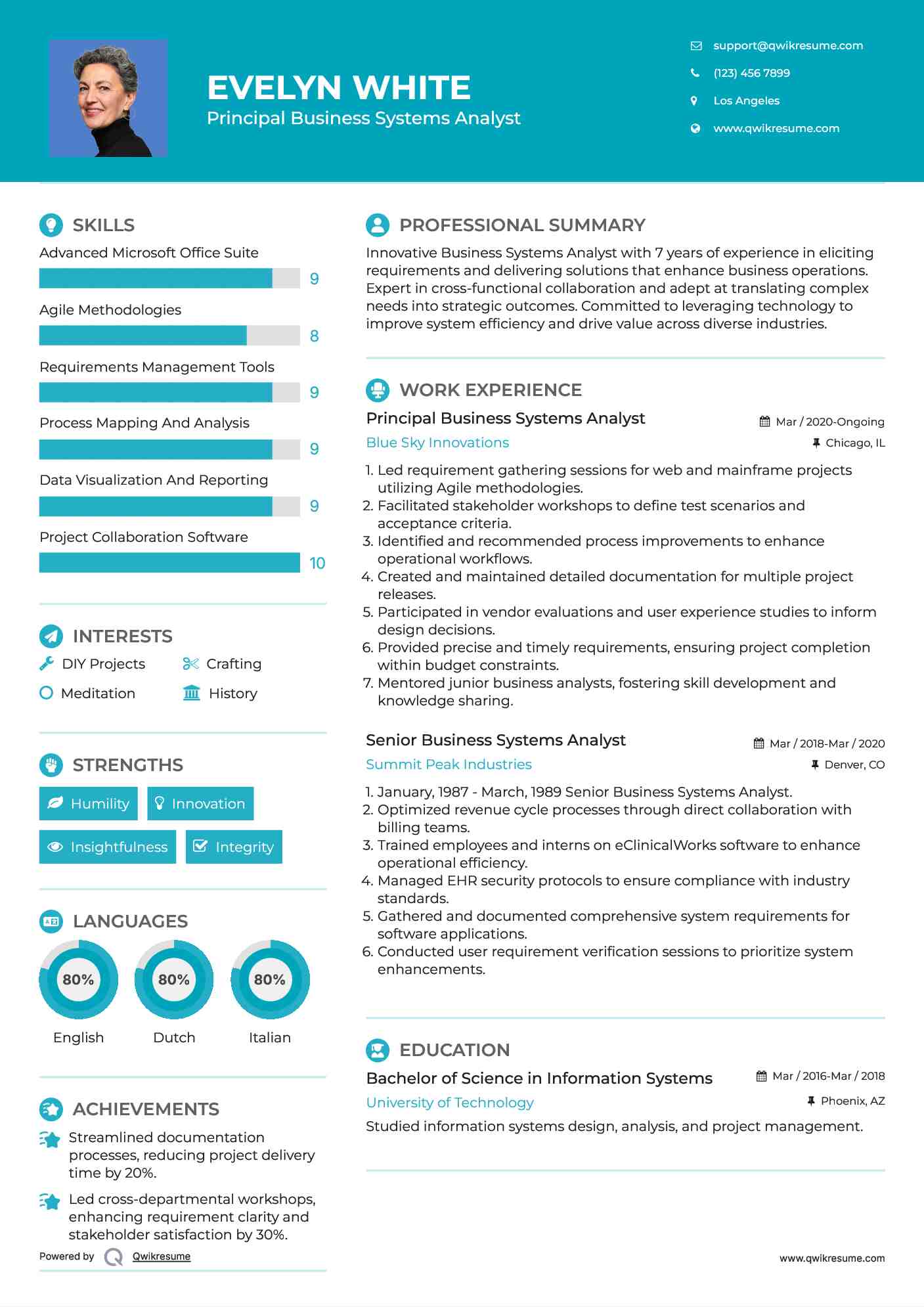 Principal Business Systems Analyst Resume Template