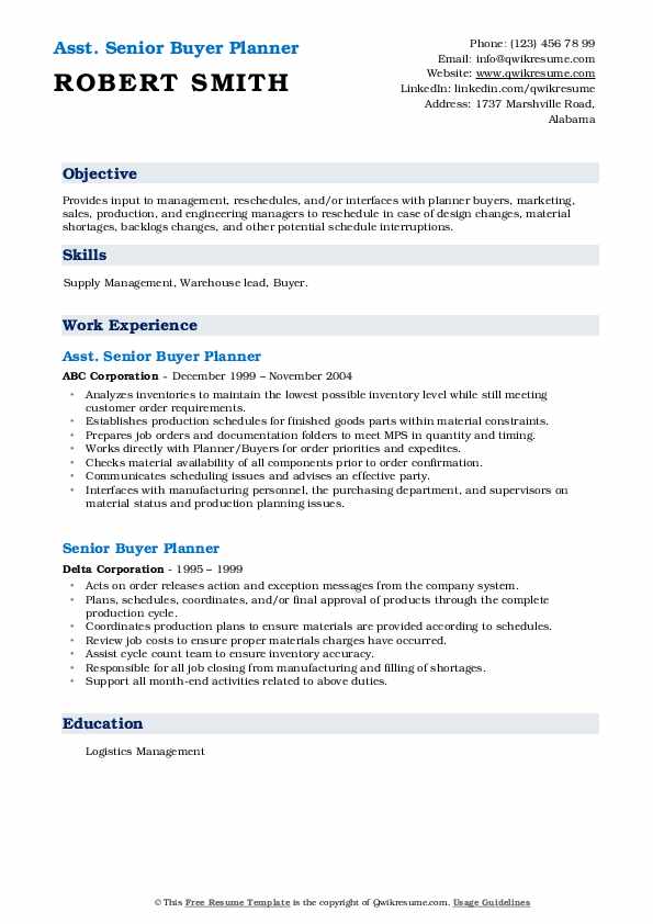Senior Buyer Planner Resume Samples QwikResume