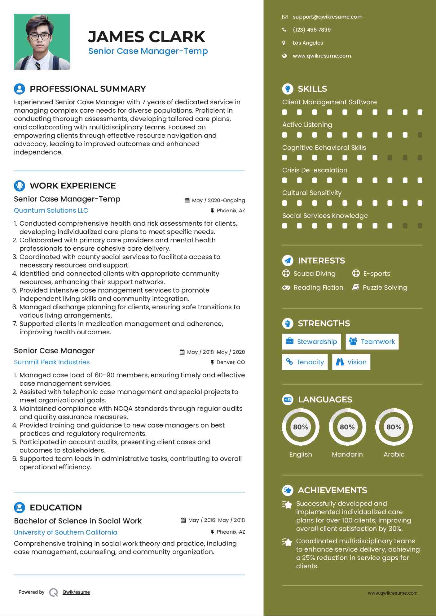 Senior Case Manager-Temp Resume Model