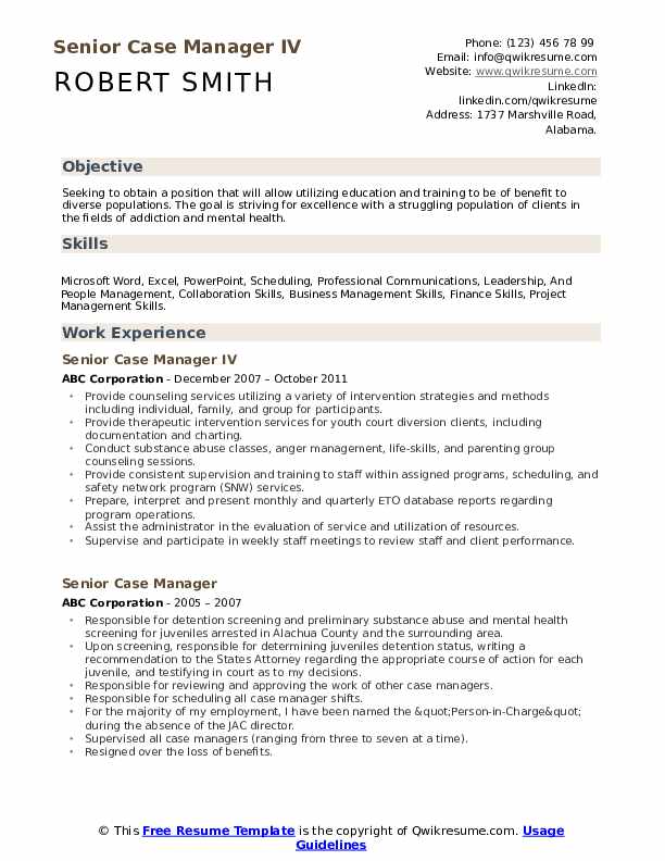 Senior Case Manager Resume Samples QwikResume