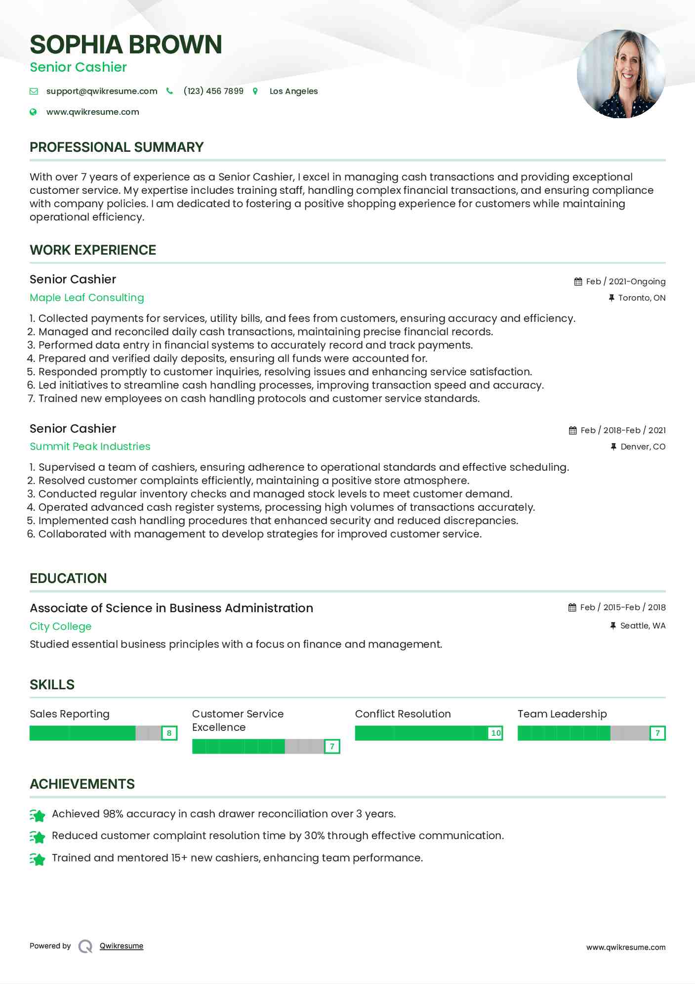 Senior Cashier Resume Template
