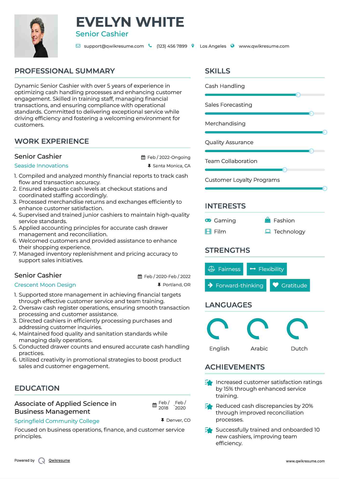 Senior Cashier Resume Format