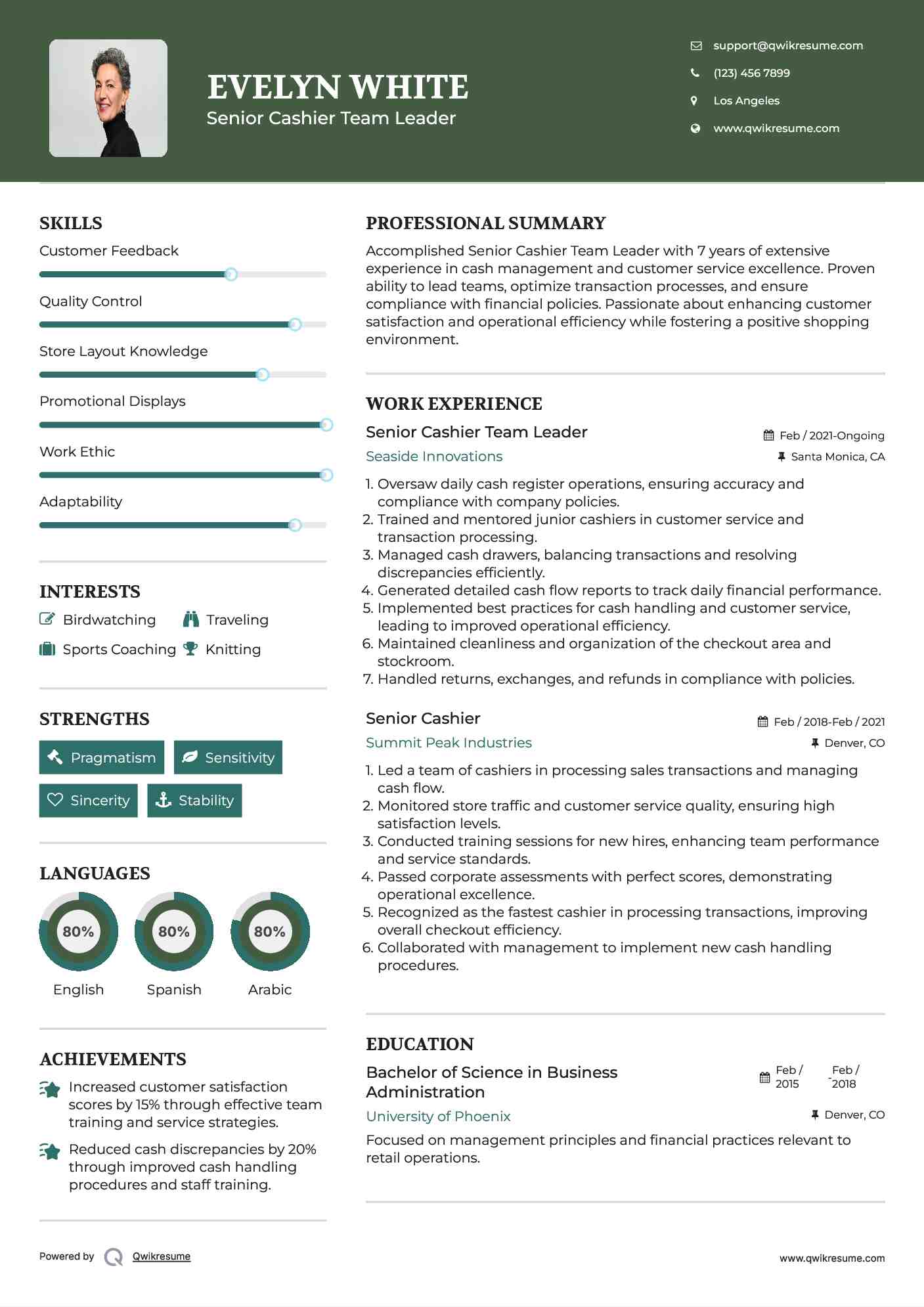 Senior Cashier Team Leader Resume Template