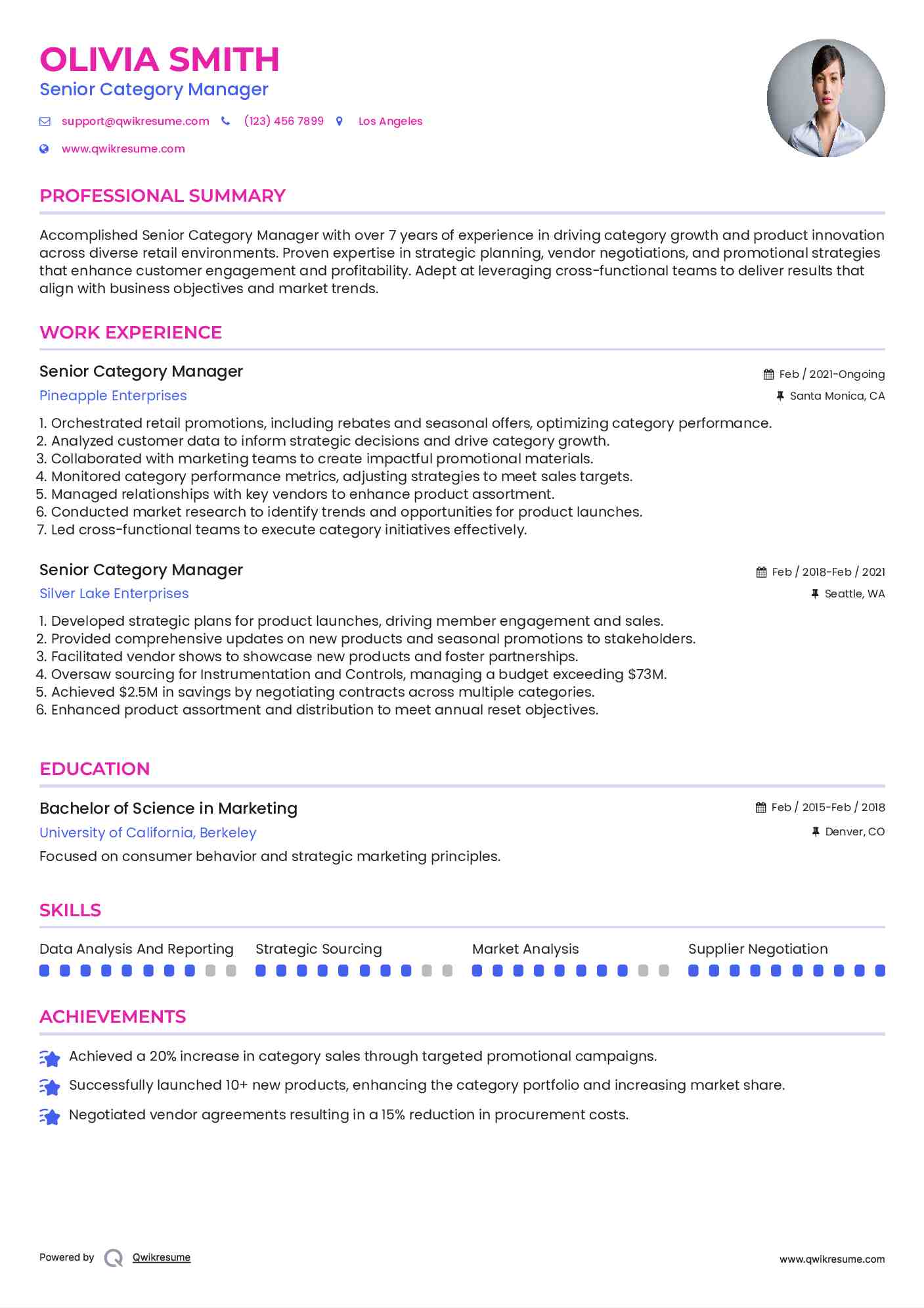 Senior Category Manager Resume Example