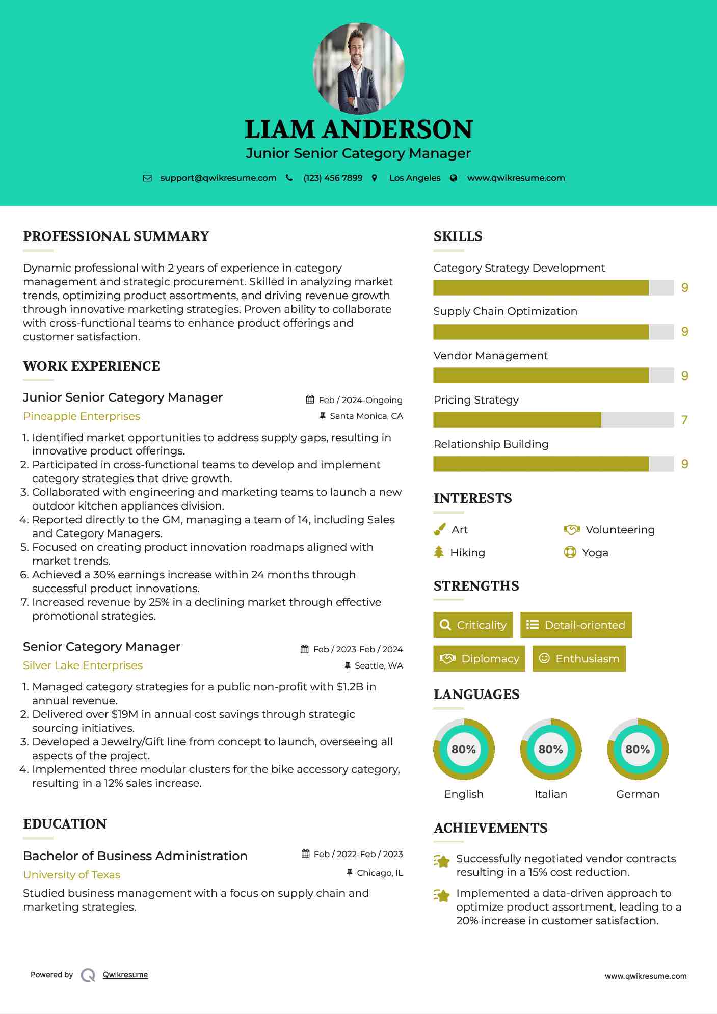 Junior Senior Category Manager Resume Format