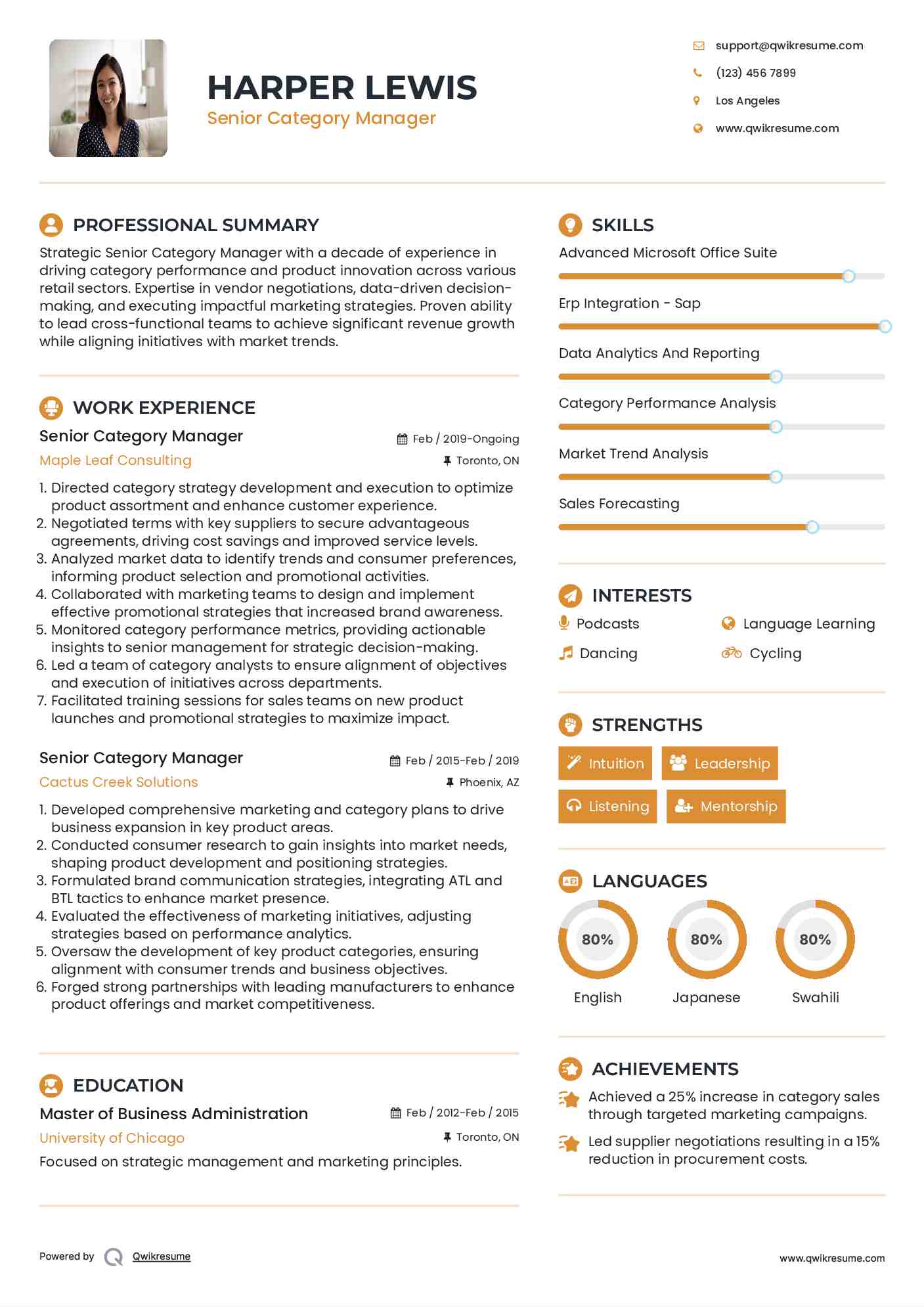 Senior Category Manager Resume Example