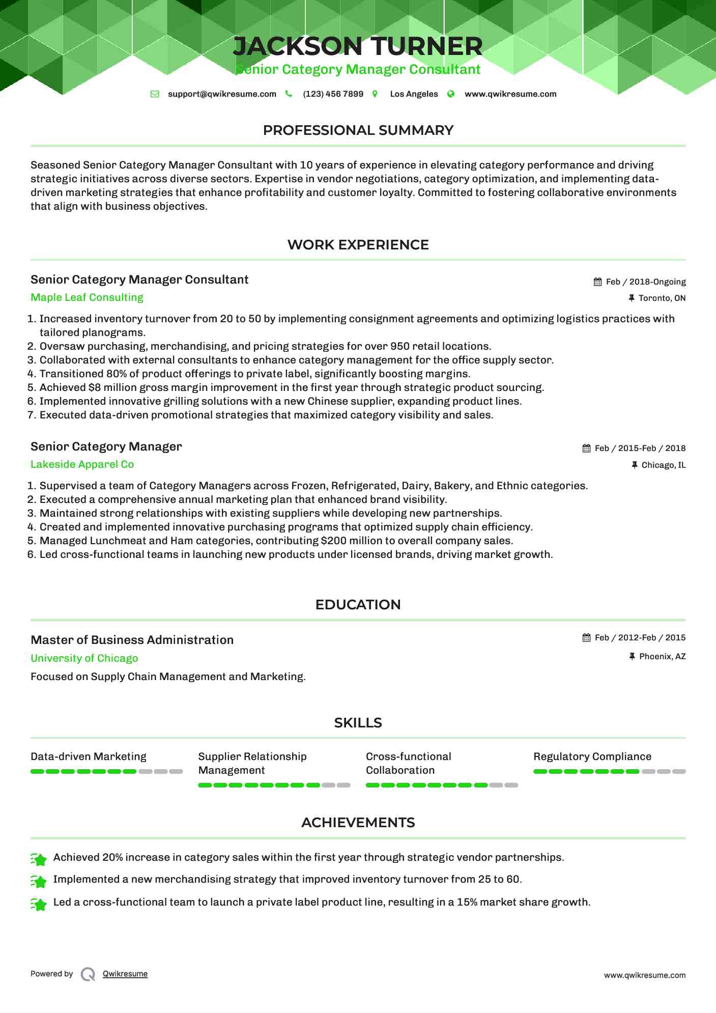 Senior Category Manager Consultant Resume Template