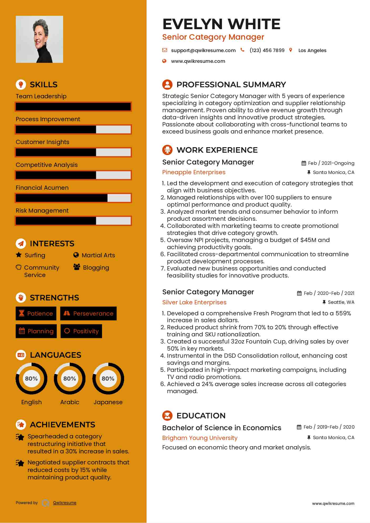 Senior Category Manager Resume Model