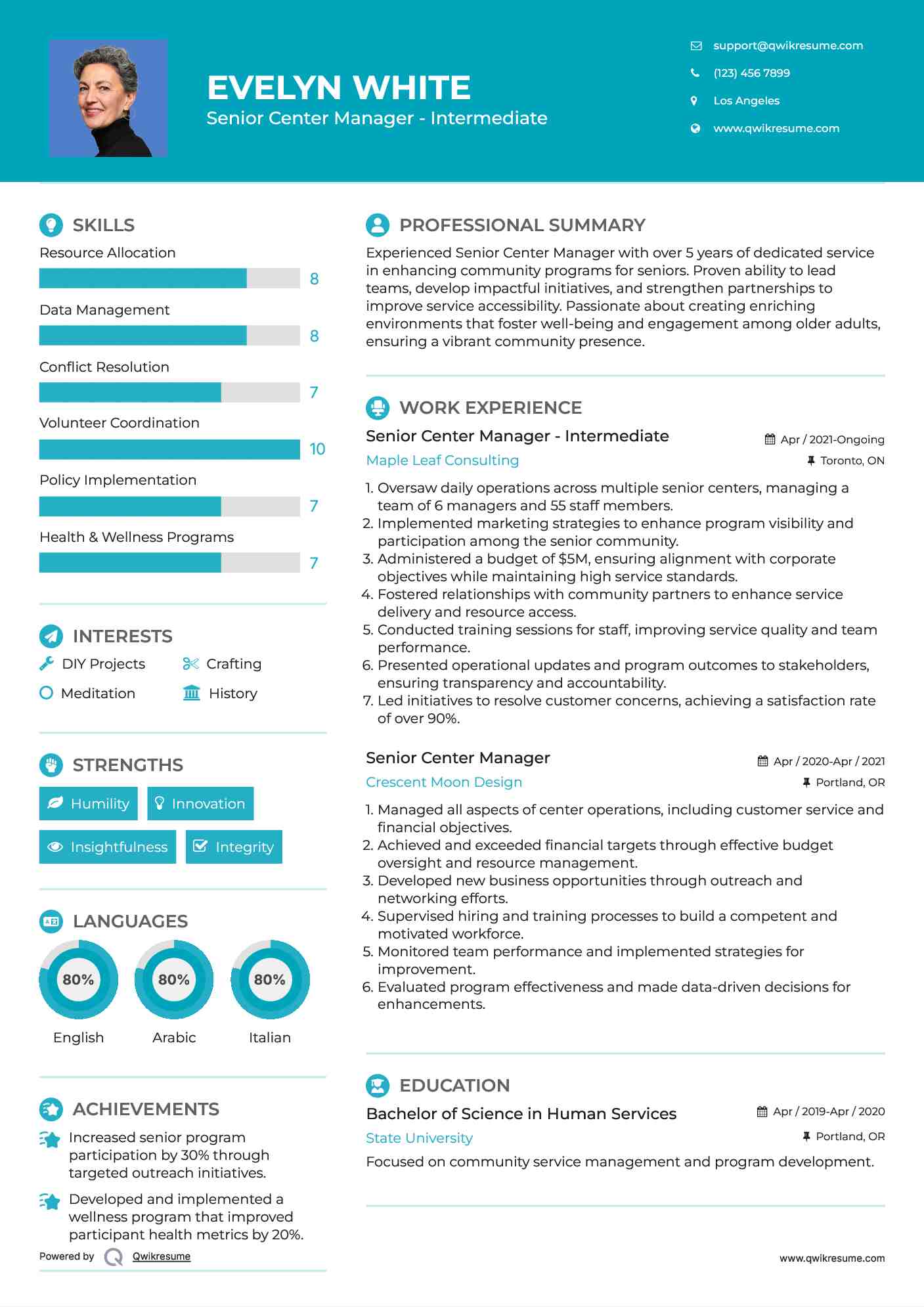 Senior Center Manager Resume Samples QwikResume