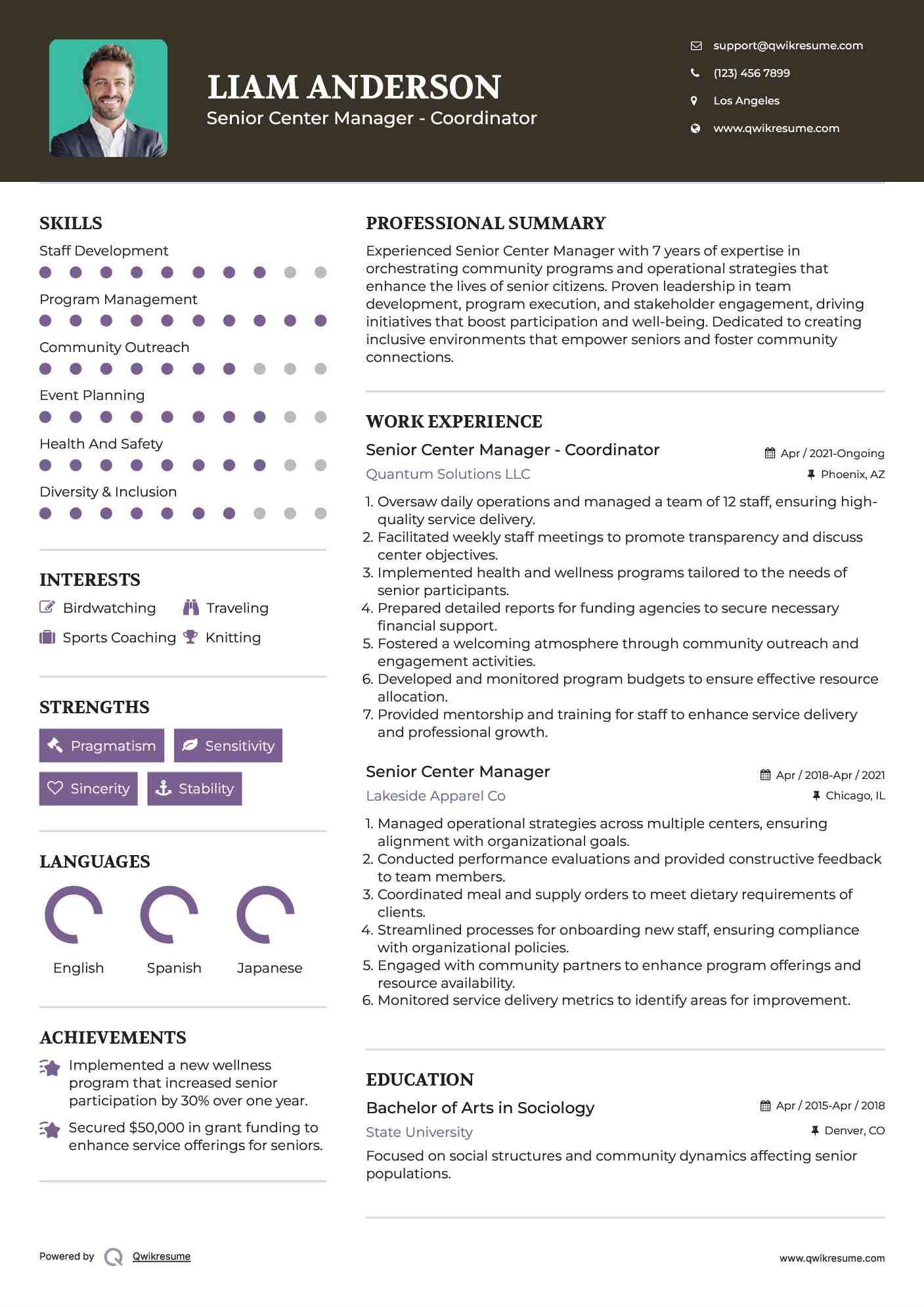 Senior Center Manager Resume Samples QwikResume