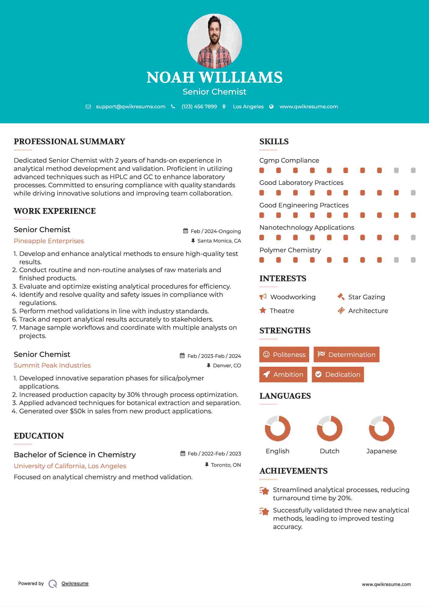 Senior Chemist Resume Example