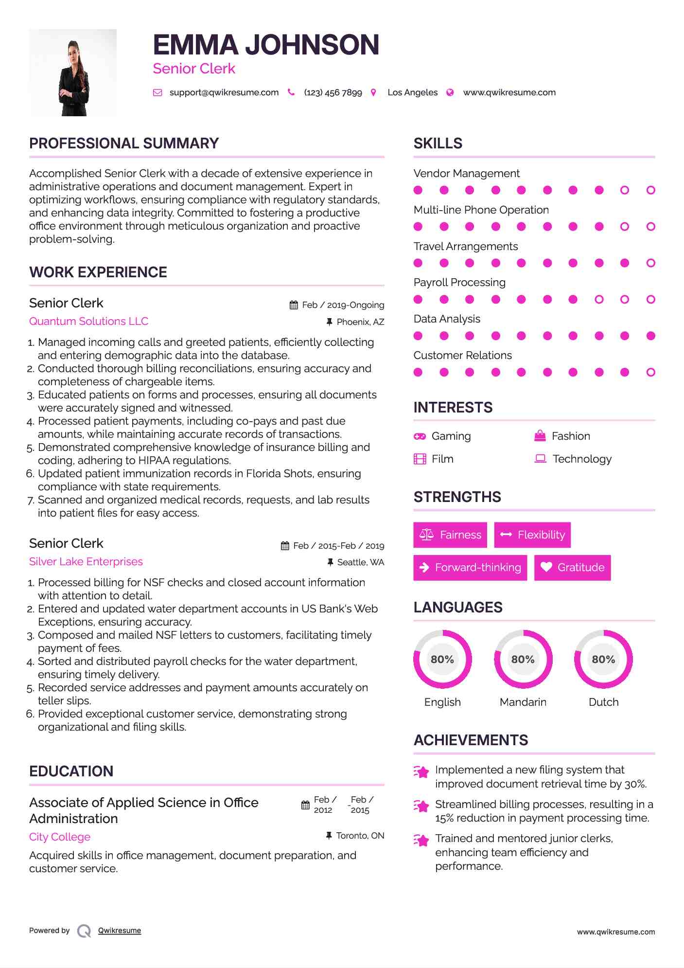 Senior Clerk Resume Template