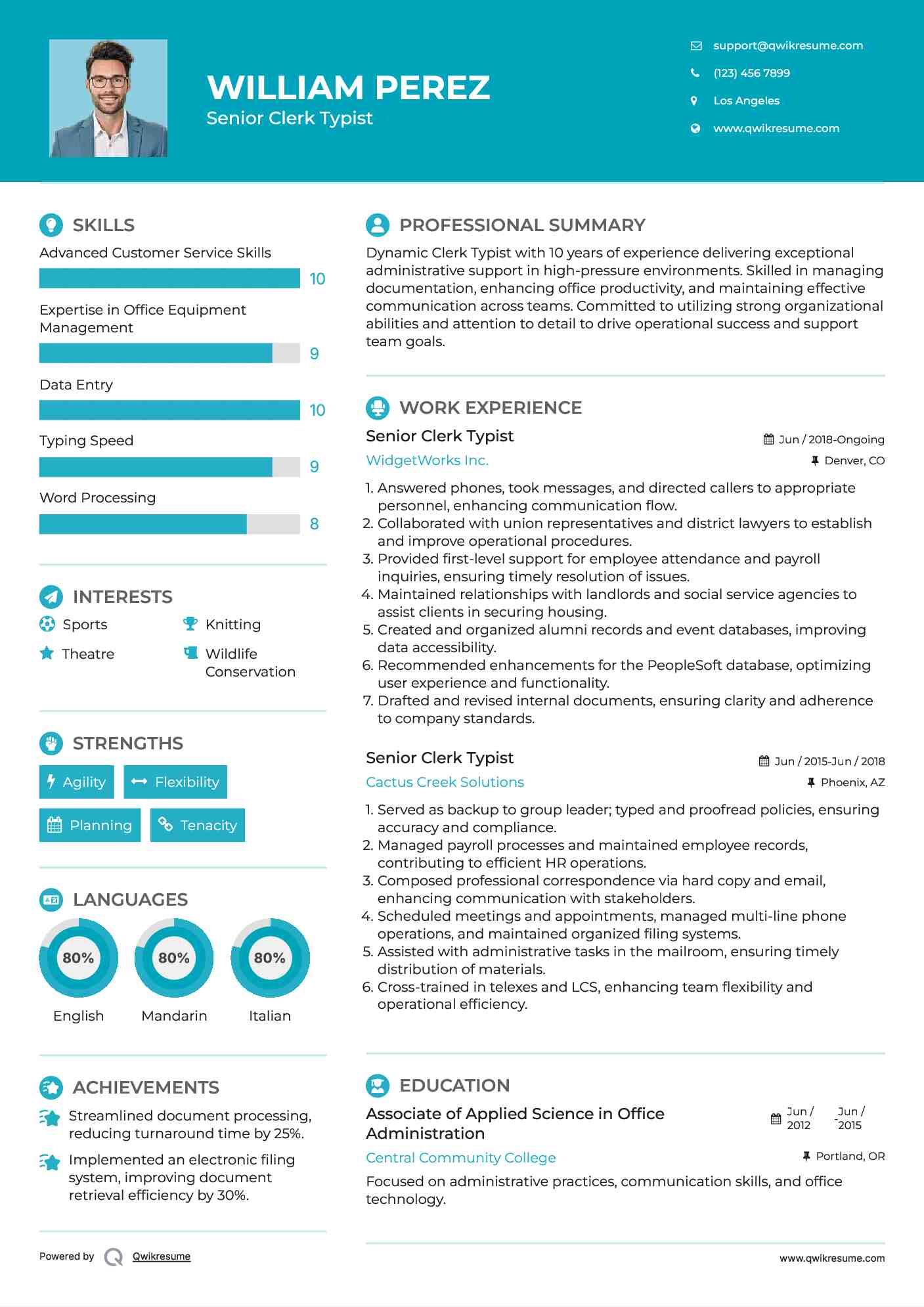 Senior Clerk Typist Resume Template