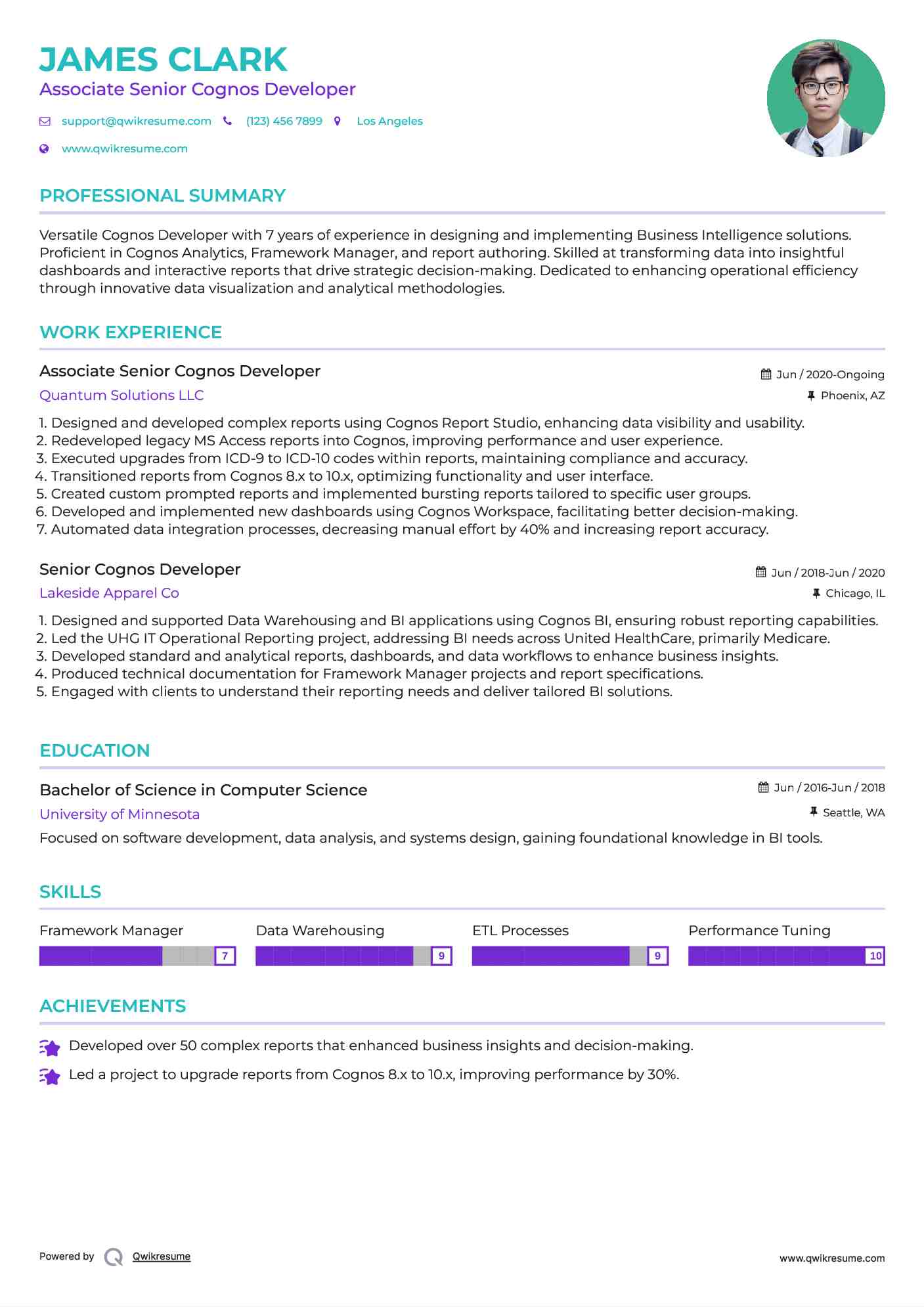 Associate Senior Cognos Developer Resume Format