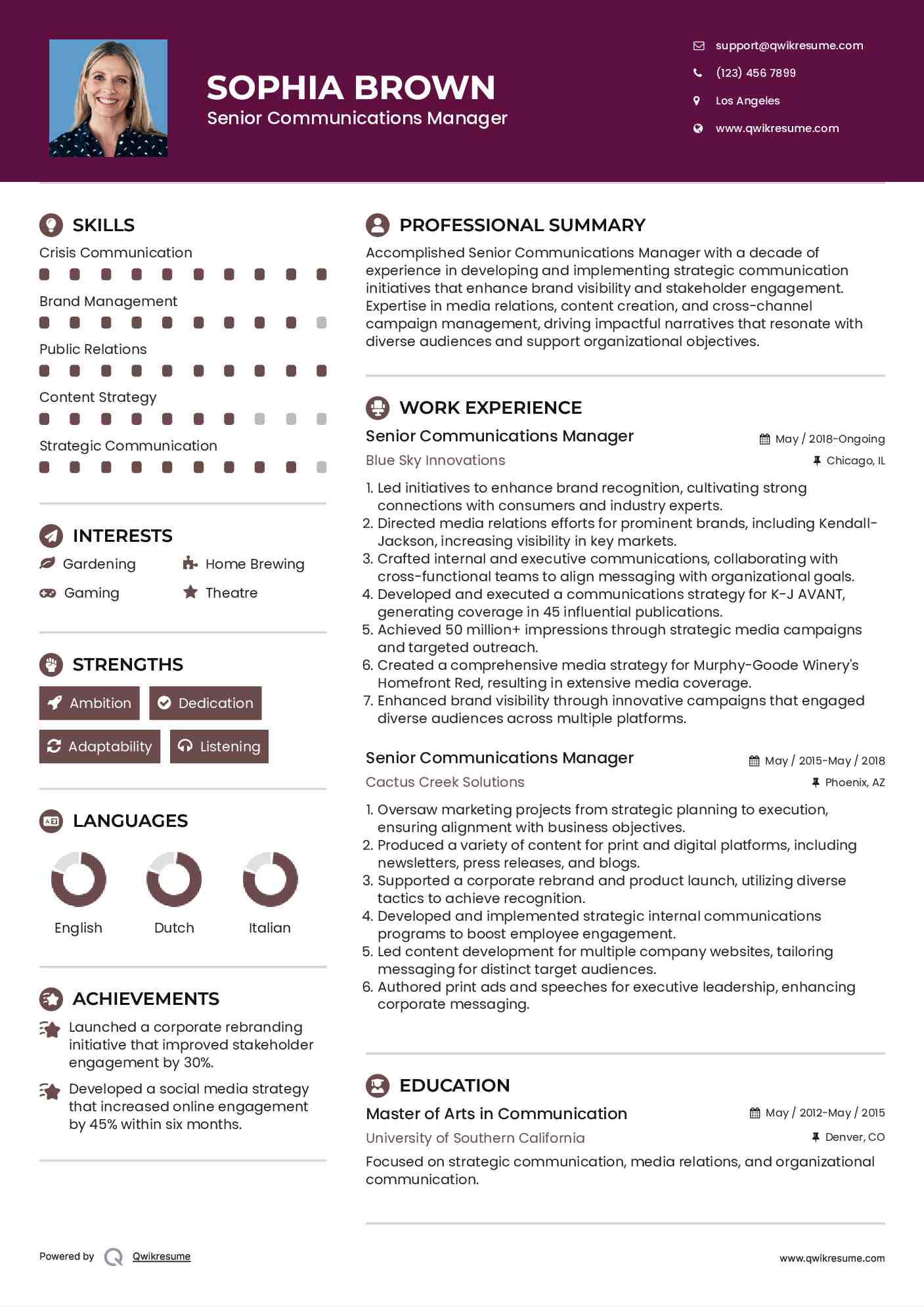 Senior Communications Manager Resume Model