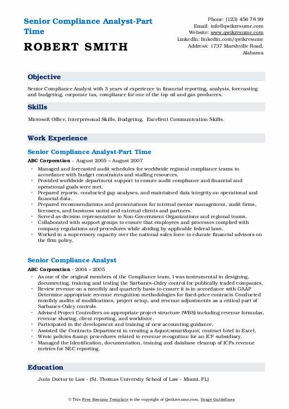 Senior Compliance Analyst Resume Samples QwikResume