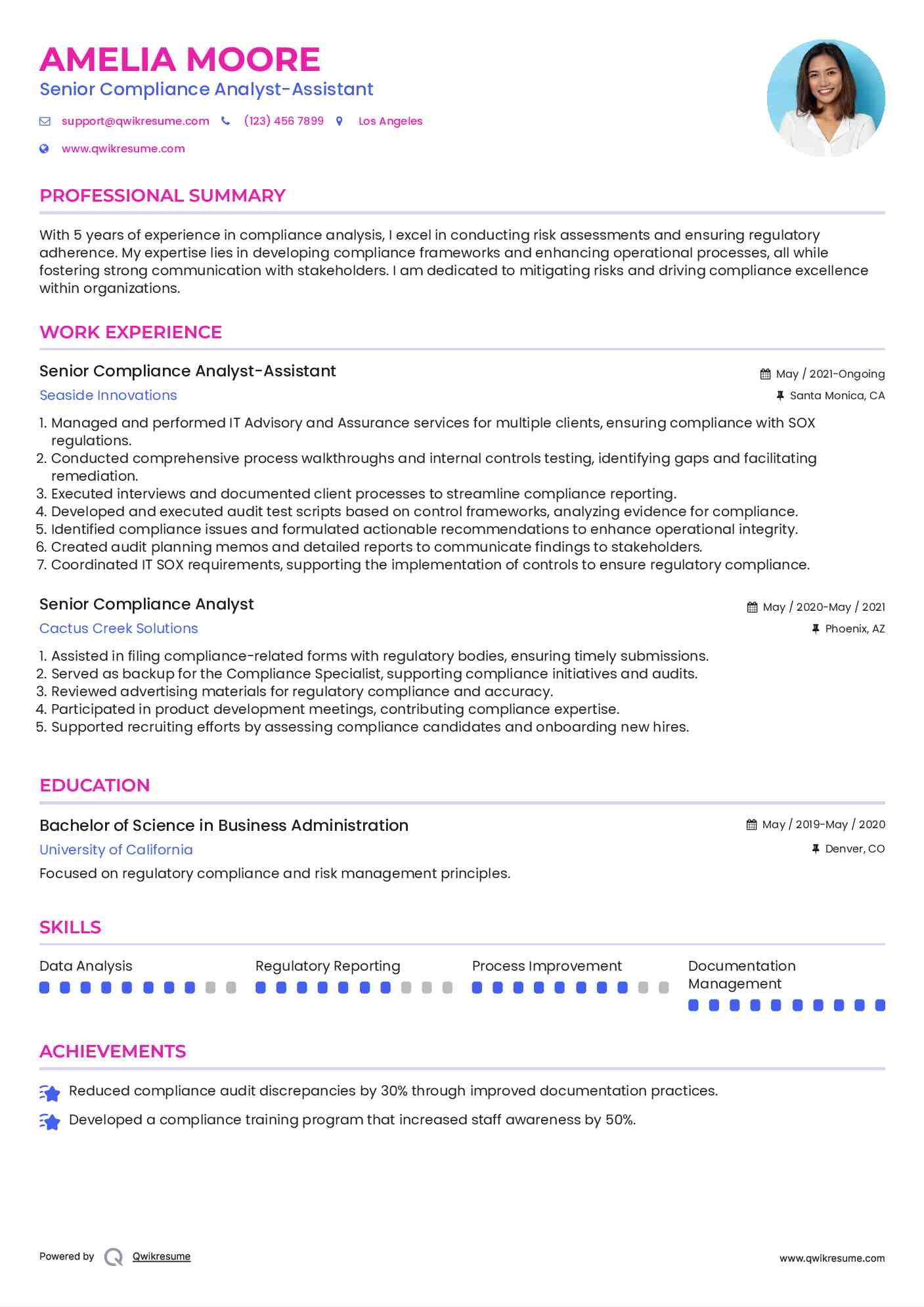 Senior Compliance Analyst-Assistant Resume Model