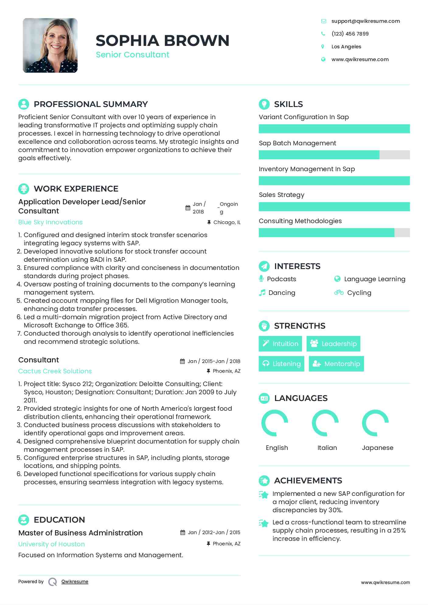 Application Developer Lead/Senior Consultant Resume Template