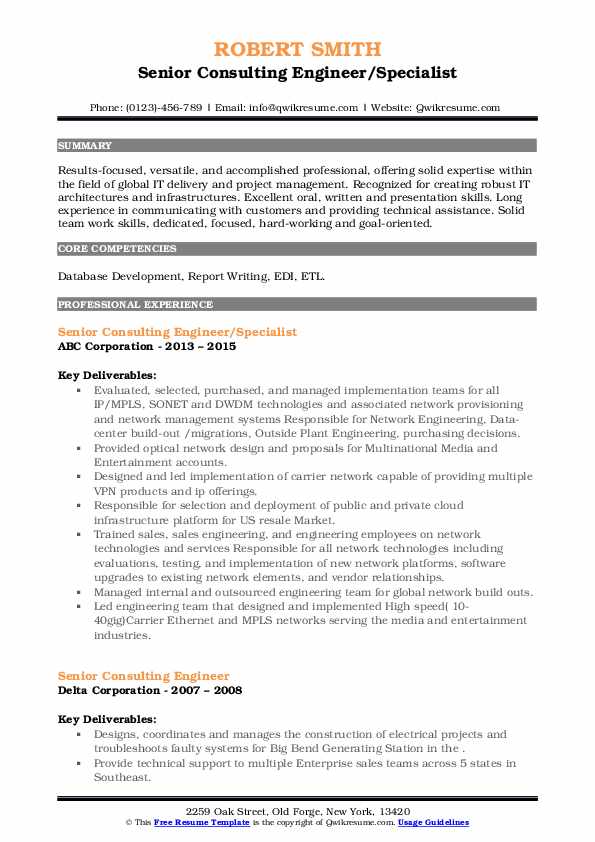 Senior Consulting Engineer Resume Samples | QwikResume