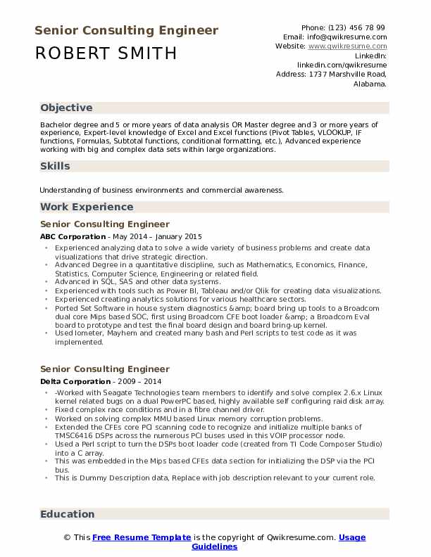 Senior Consulting Engineer Resume Samples | QwikResume