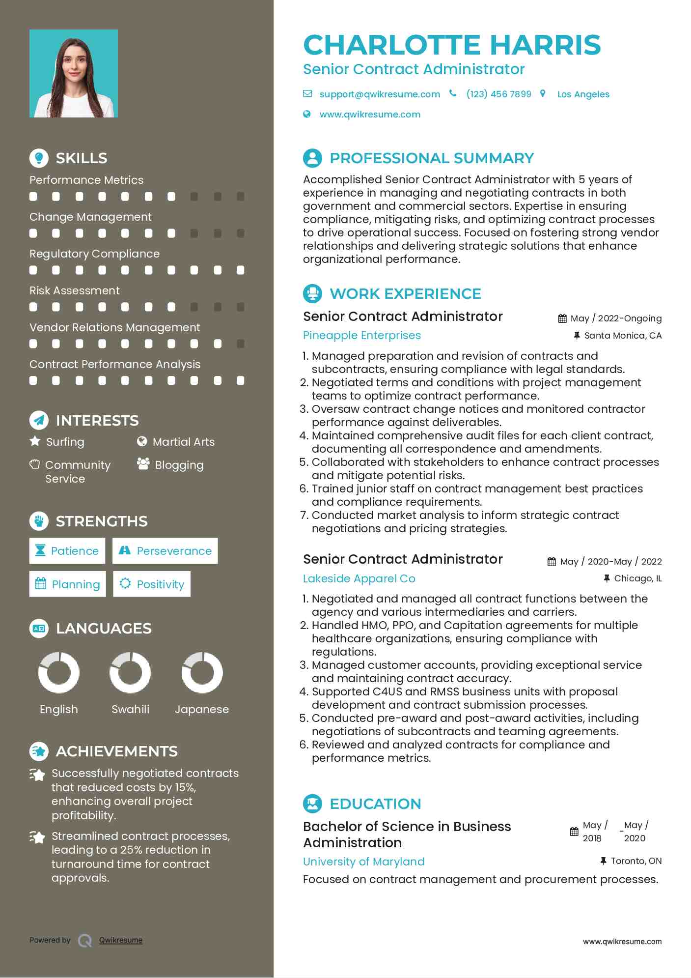 Senior Contract Administrator Resume Template