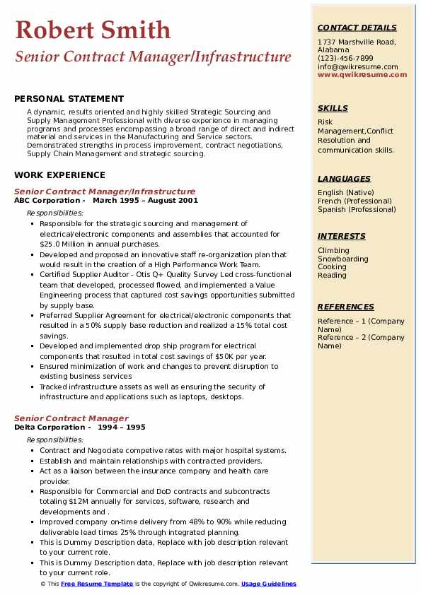 Senior Contract Manager Resume Samples QwikResume