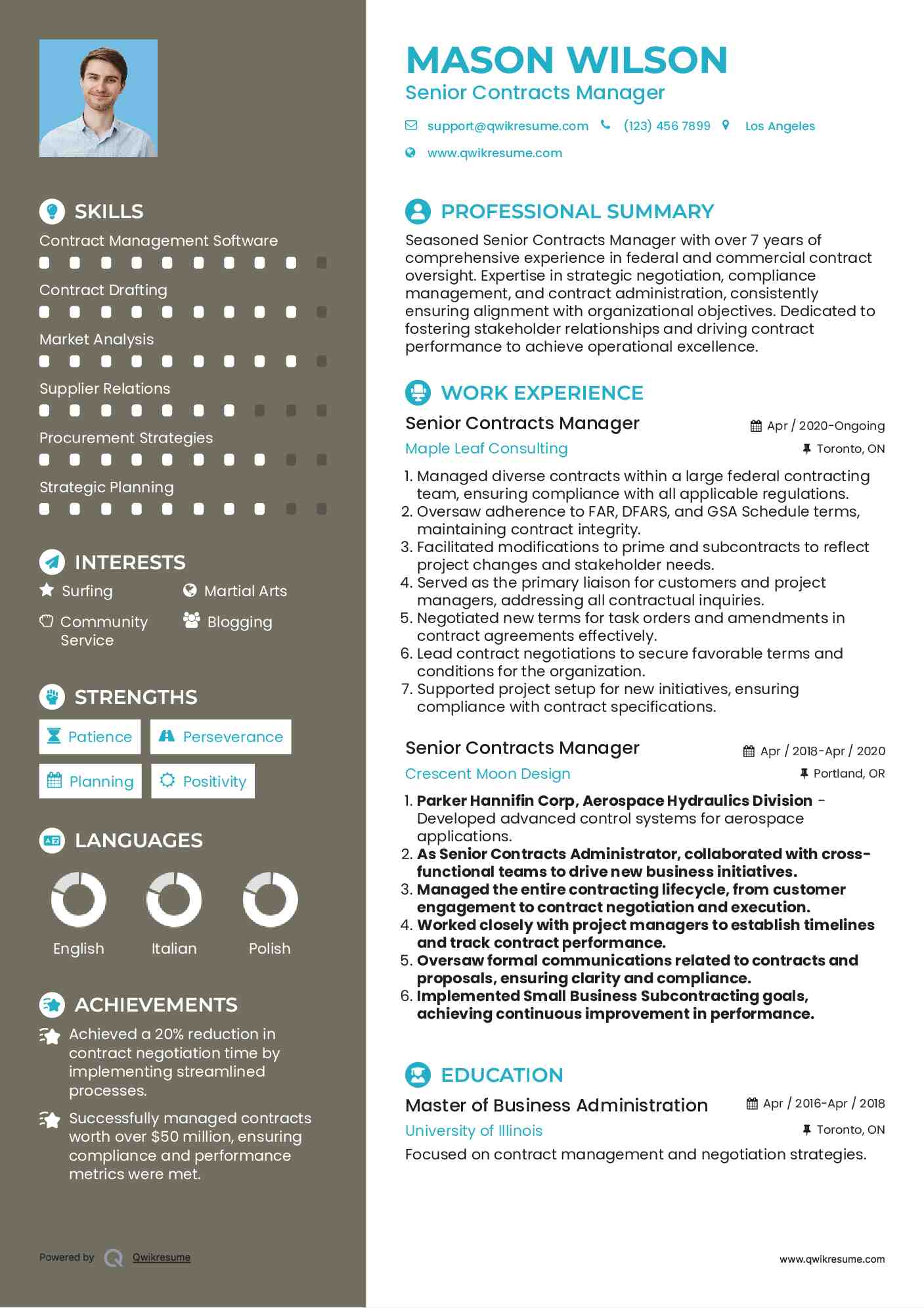 Senior Contracts Manager Resume Template