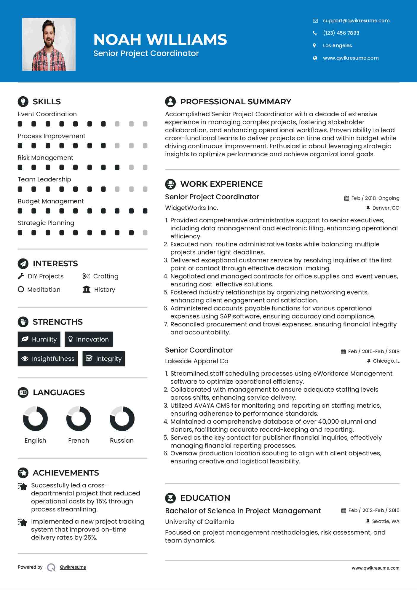 Senior Project Coordinator Resume Model