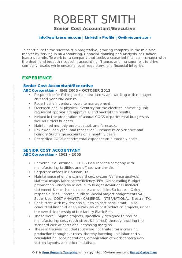 Senior Cost Accountant Resume Samples - Senior Cost Accountant 1577435284 Pdf