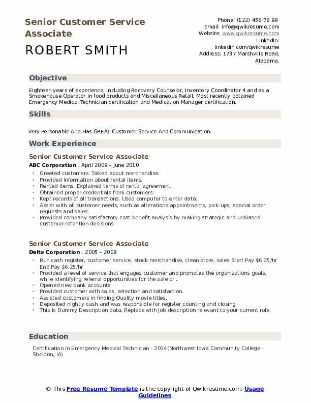 Senior Customer Service Associate - Senior Customer Service Associate 1589344559 Pdf 