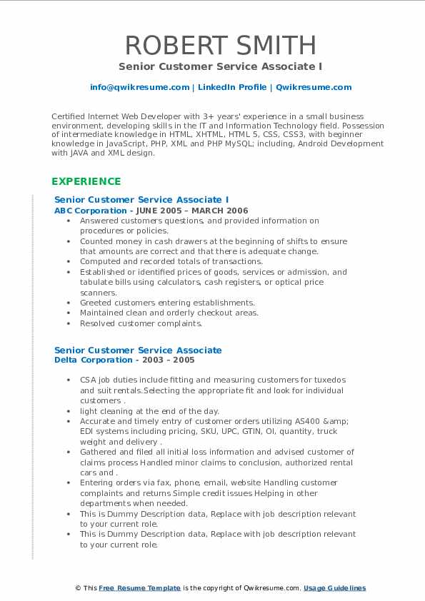 Senior Customer Service Associate - Senior Customer Service Associate 1589344988 Pdf 