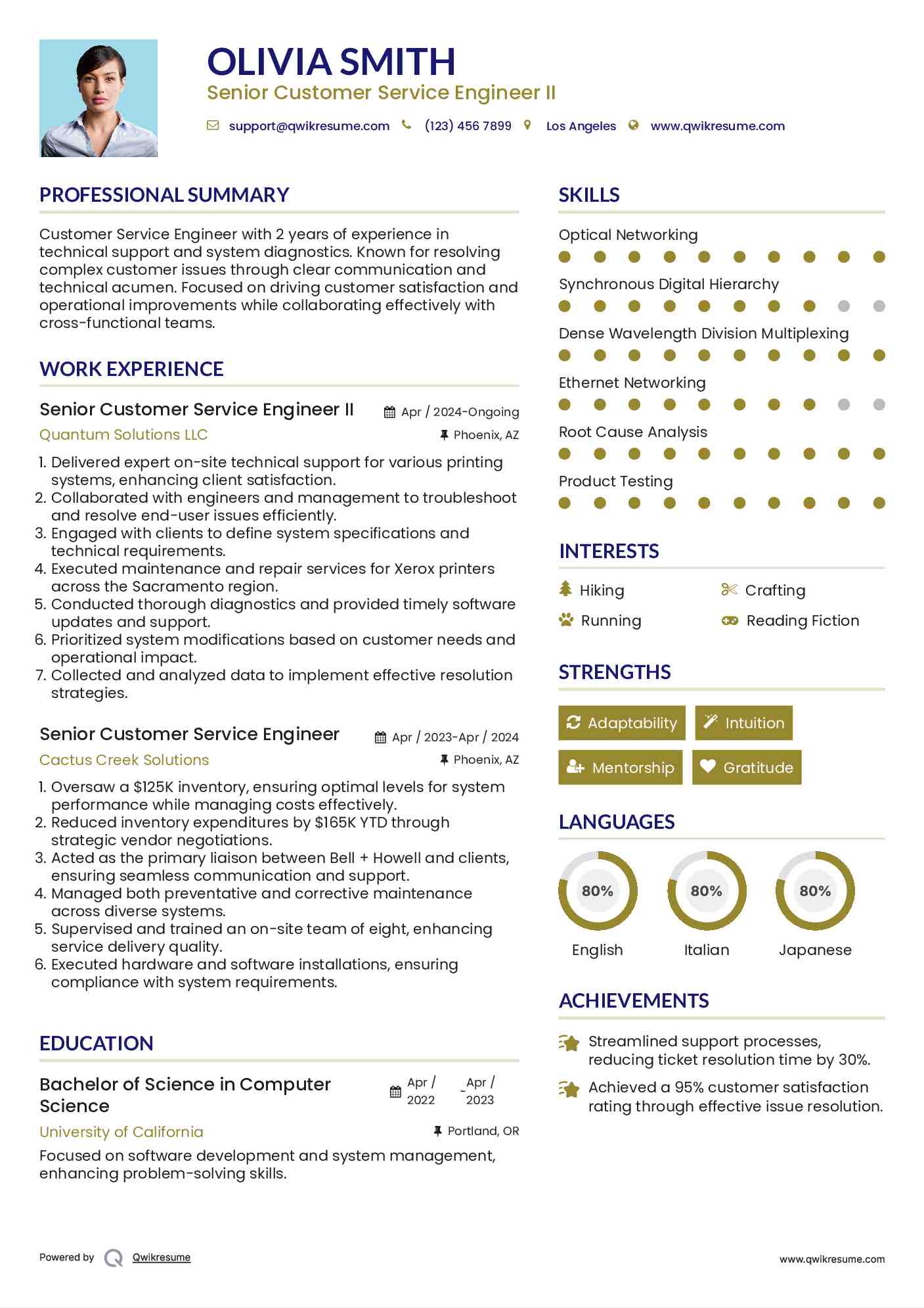 Senior Customer Service Engineer II Resume Sample