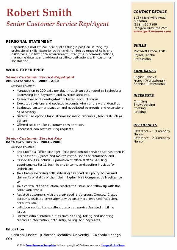 Senior Customer Service Rep Resume - Senior Customer Service Rep 1589340855 Pdf 