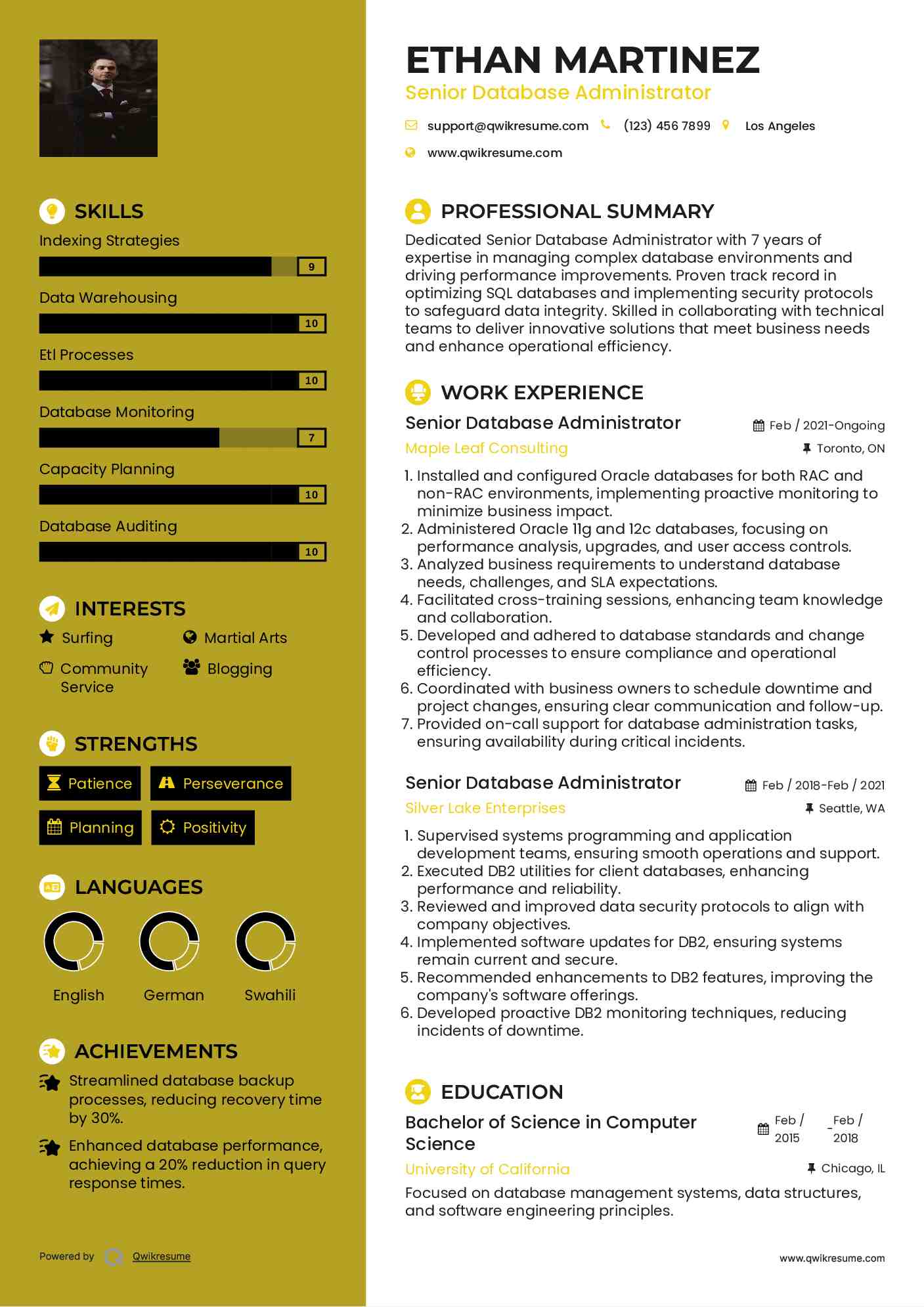 Senior Database Administrator Resume Model