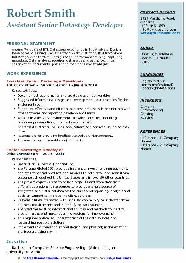 Senior Datastage Developer Resume Samples QwikResume