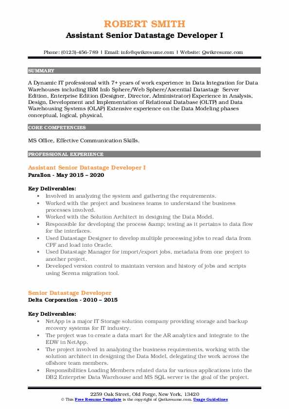 Senior Datastage Developer Resume Samples QwikResume