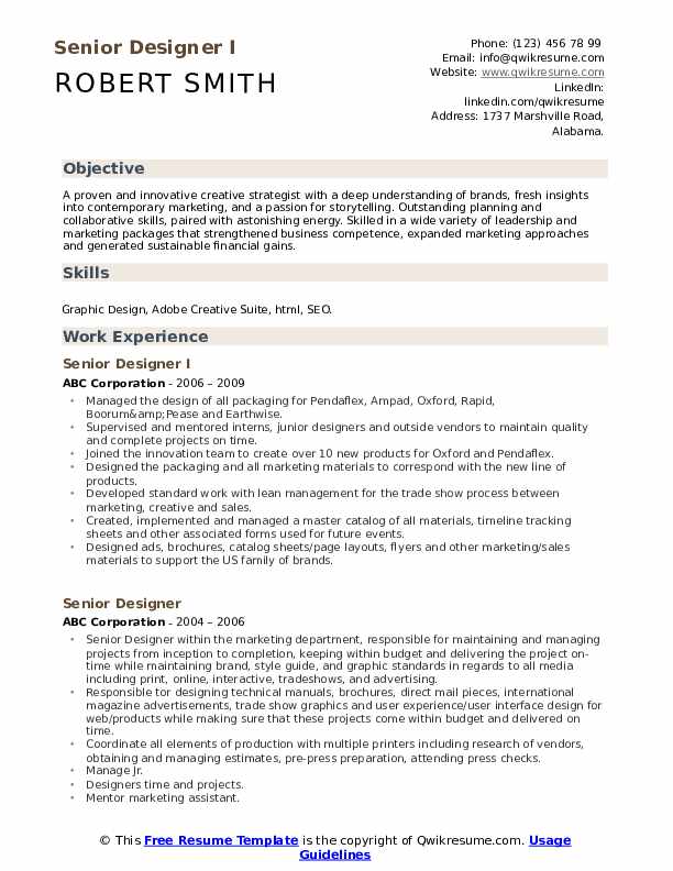 Senior Designer Resume Samples QwikResume