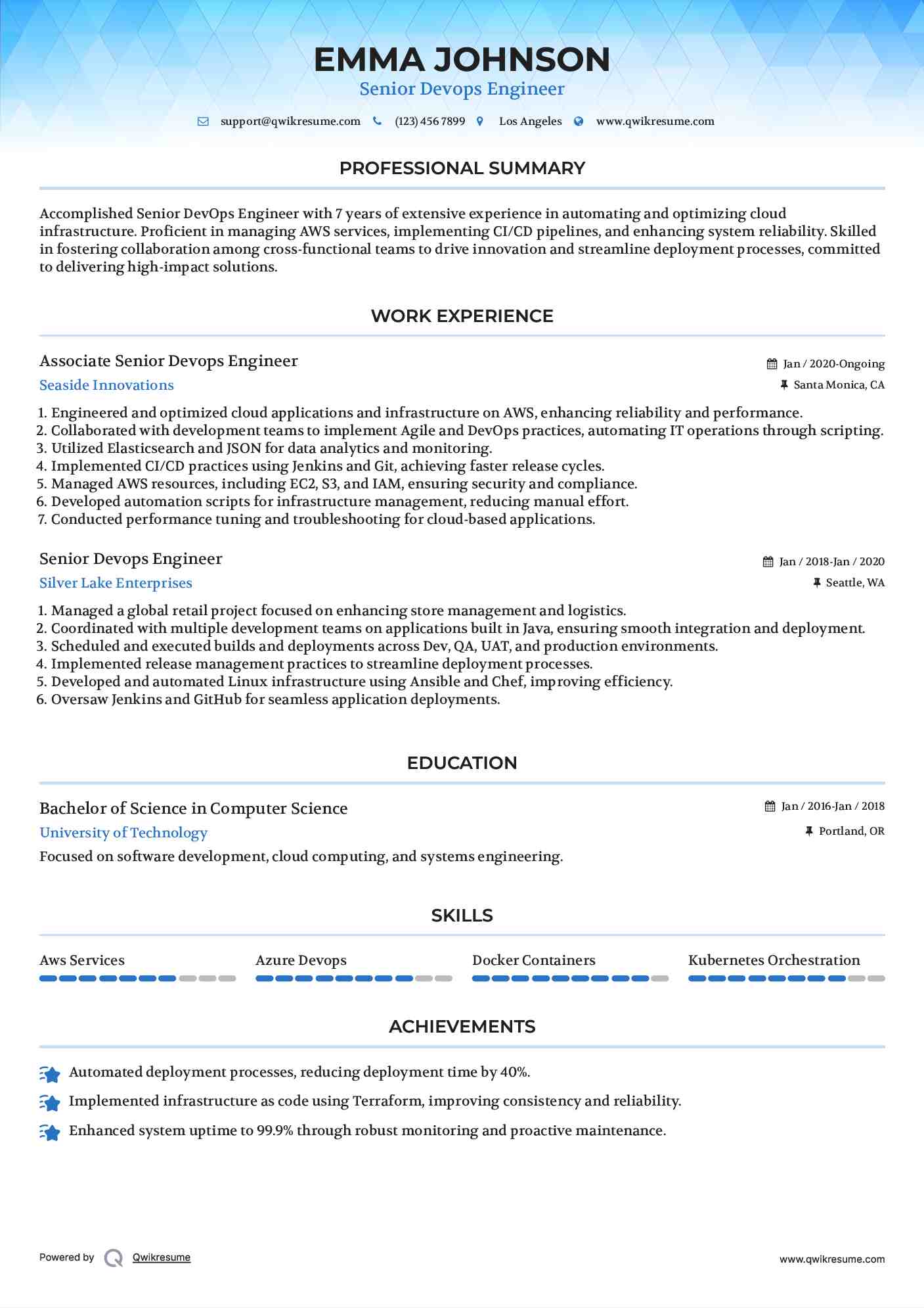 Associate Senior Devops Engineer Resume Format