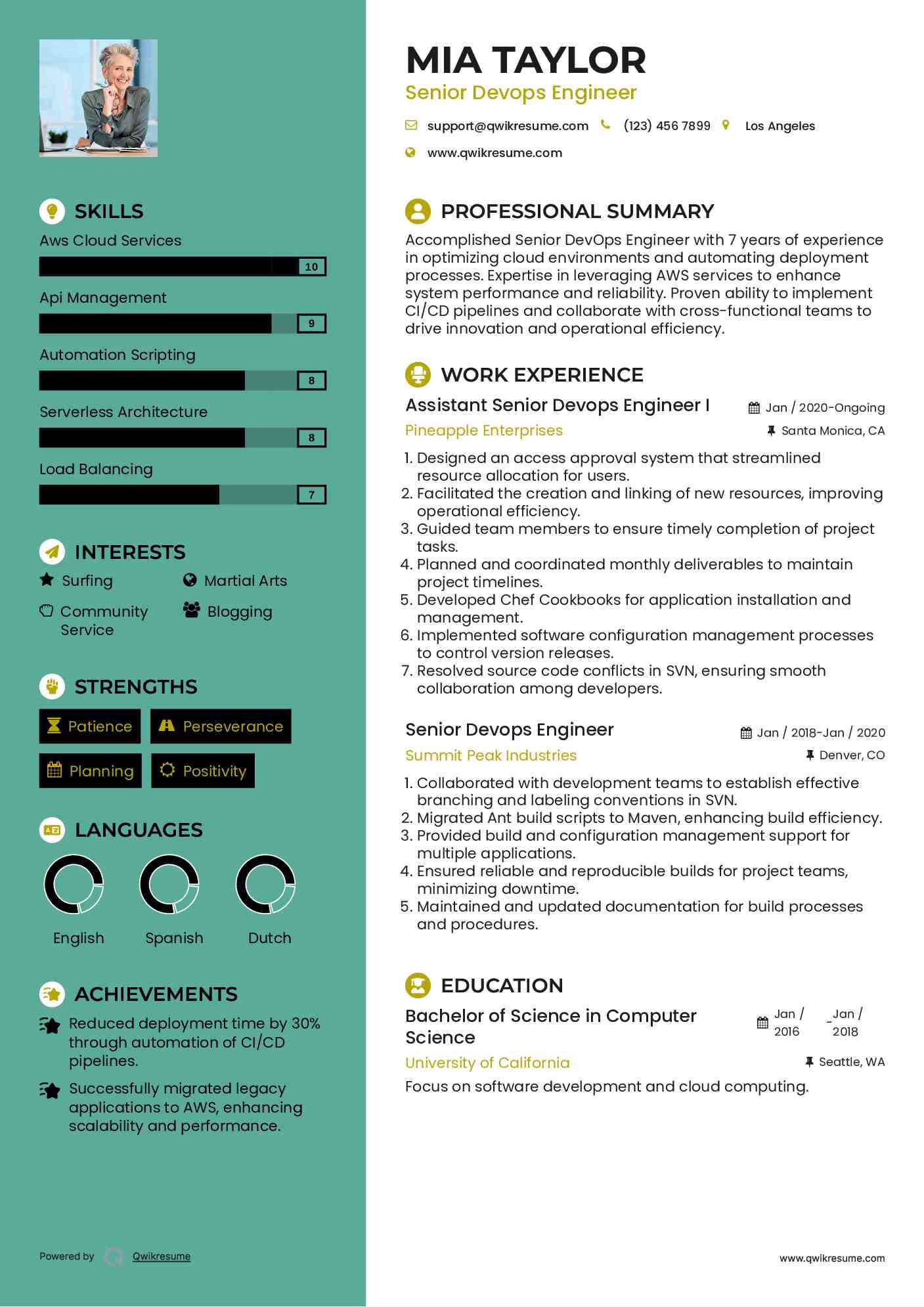 Assistant Senior Devops Engineer I Resume Sample