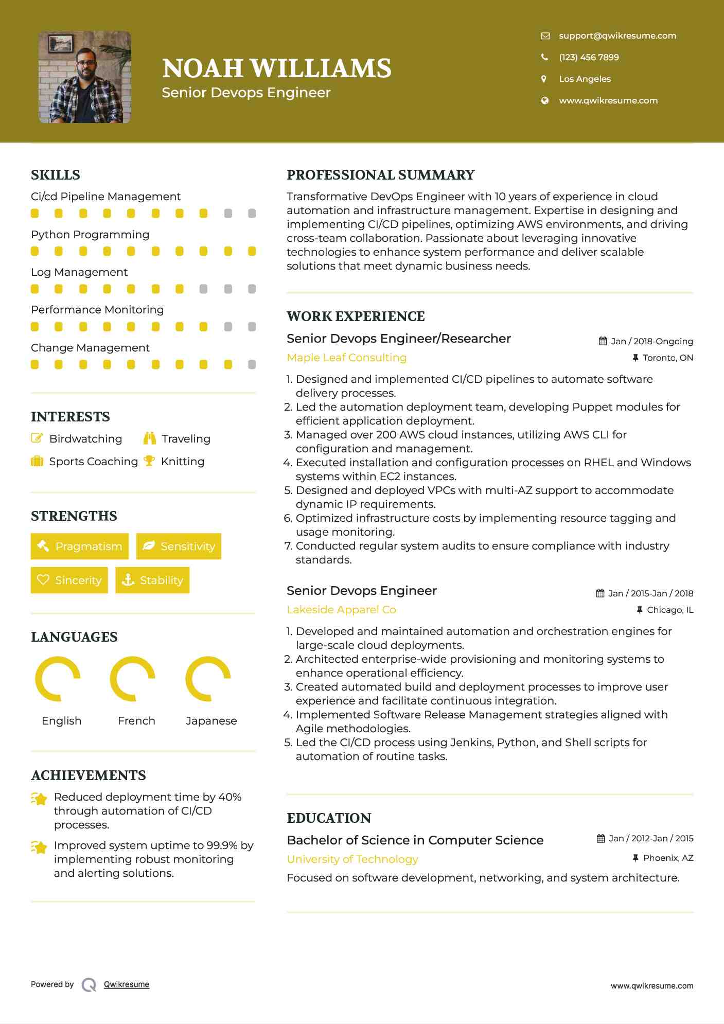 Senior Devops Engineer/Researcher Resume Model