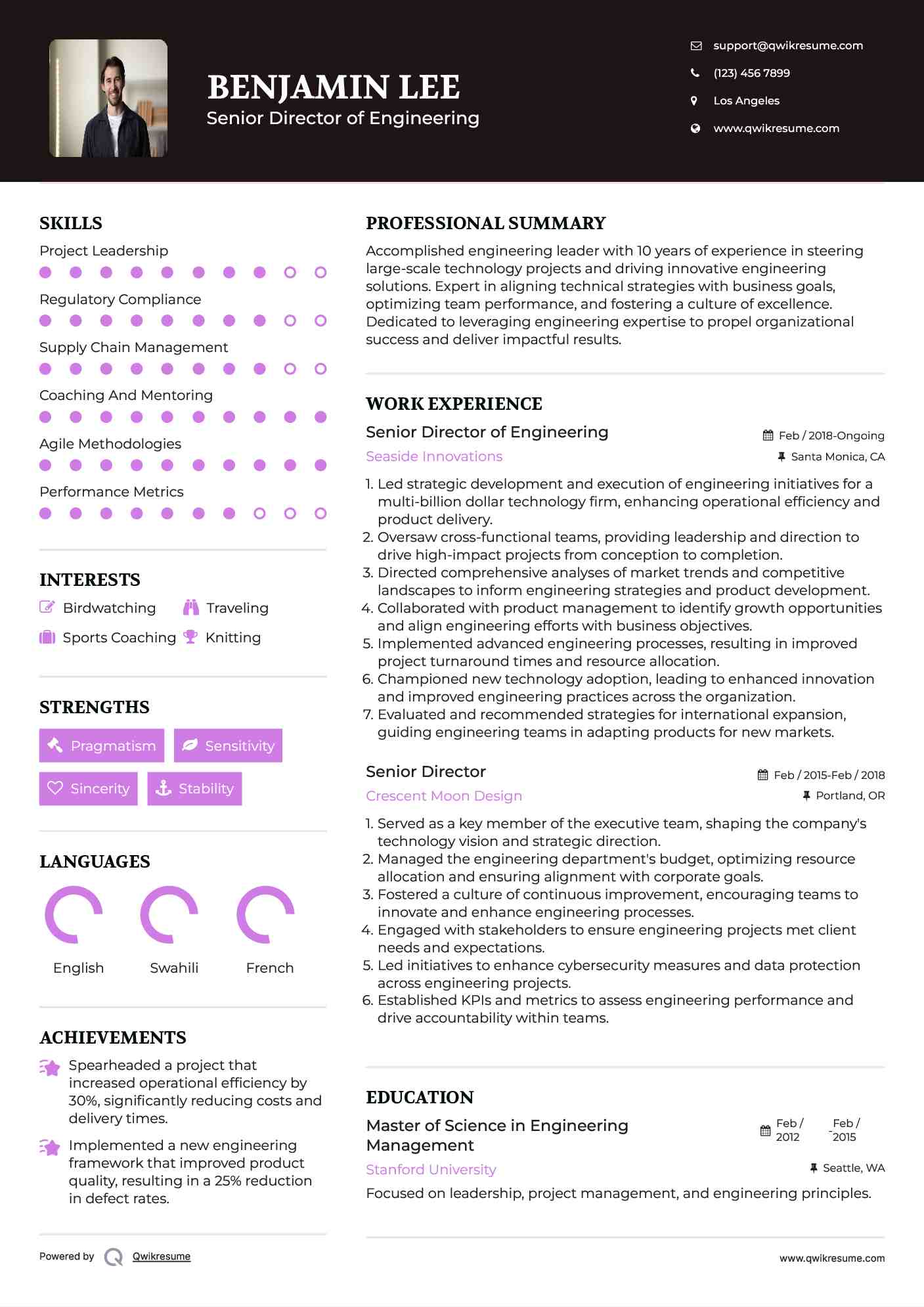 Senior Director of Engineering Resume Format