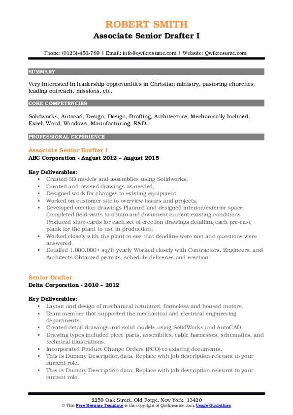 Senior Drafter Resume Samples QwikResume