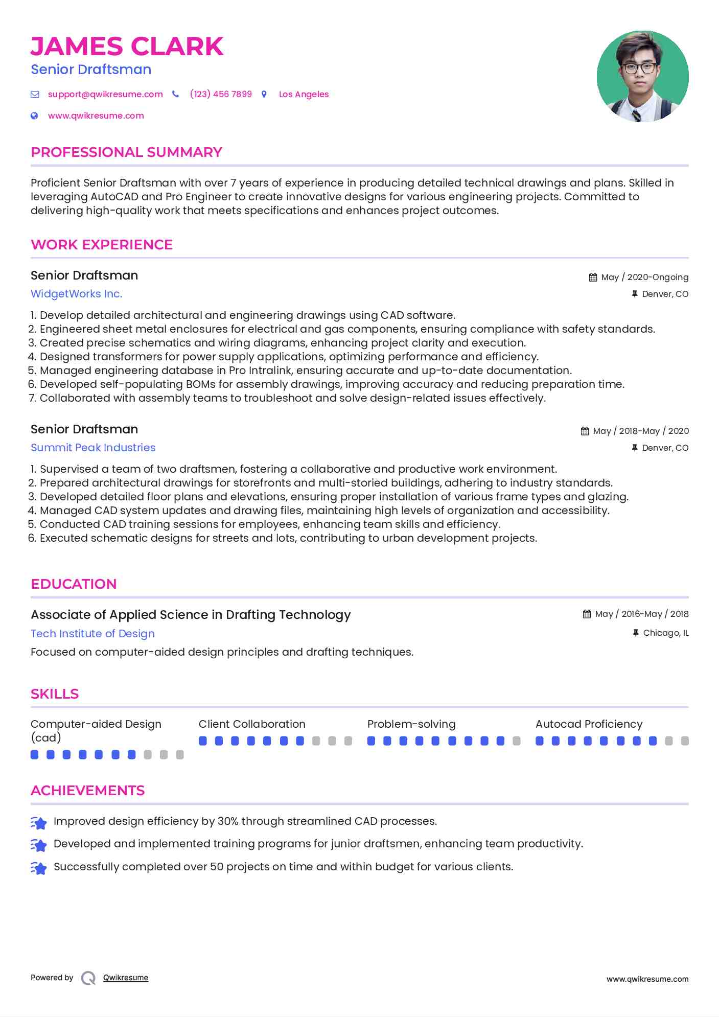 Senior Draftsman Resume Model
