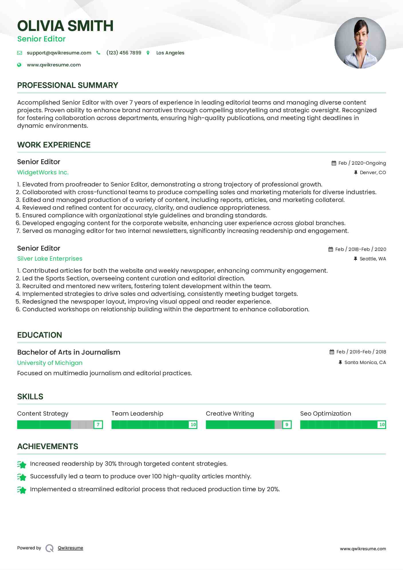 Senior Editor Resume Template