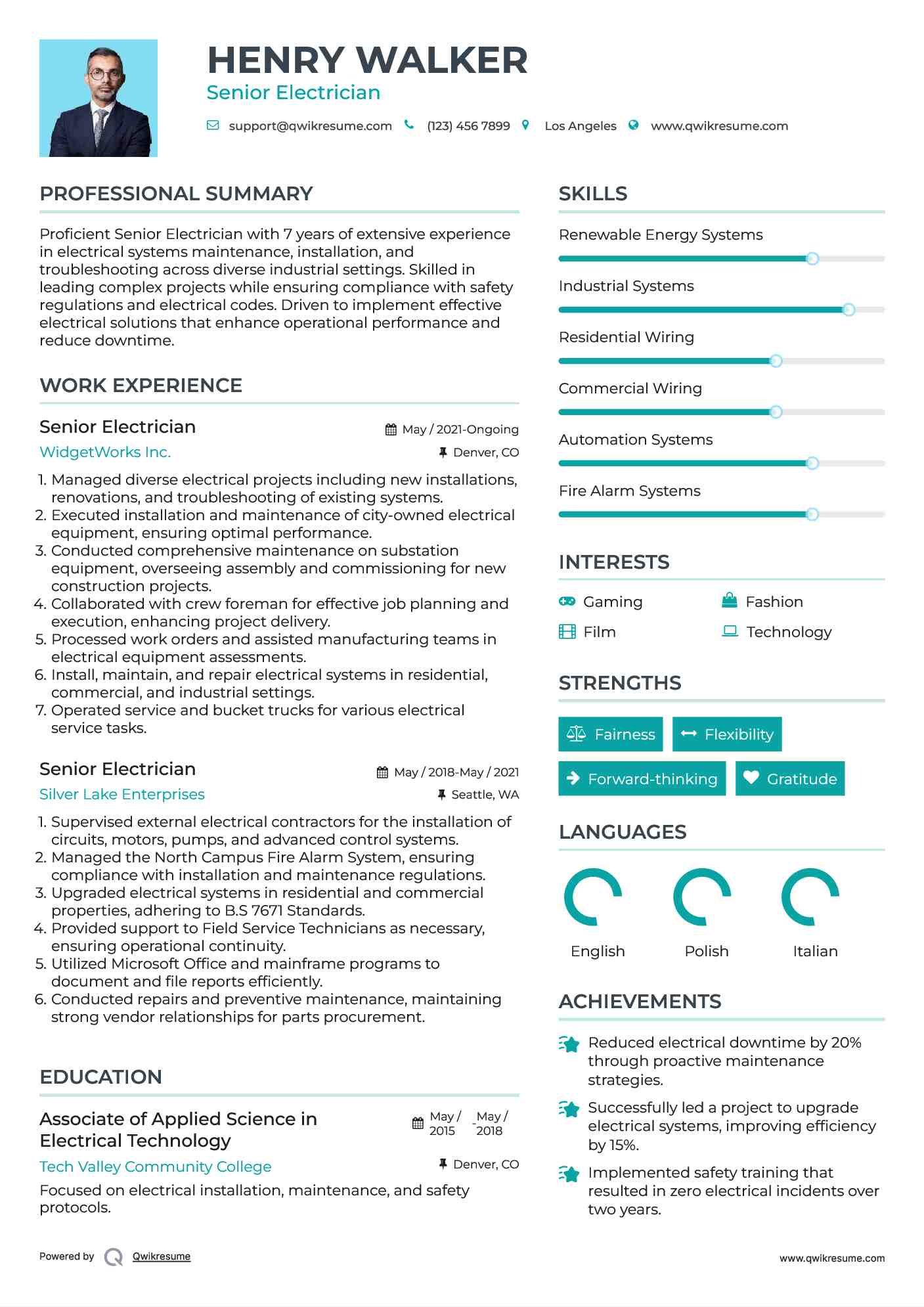 Senior Electrician Resume Template