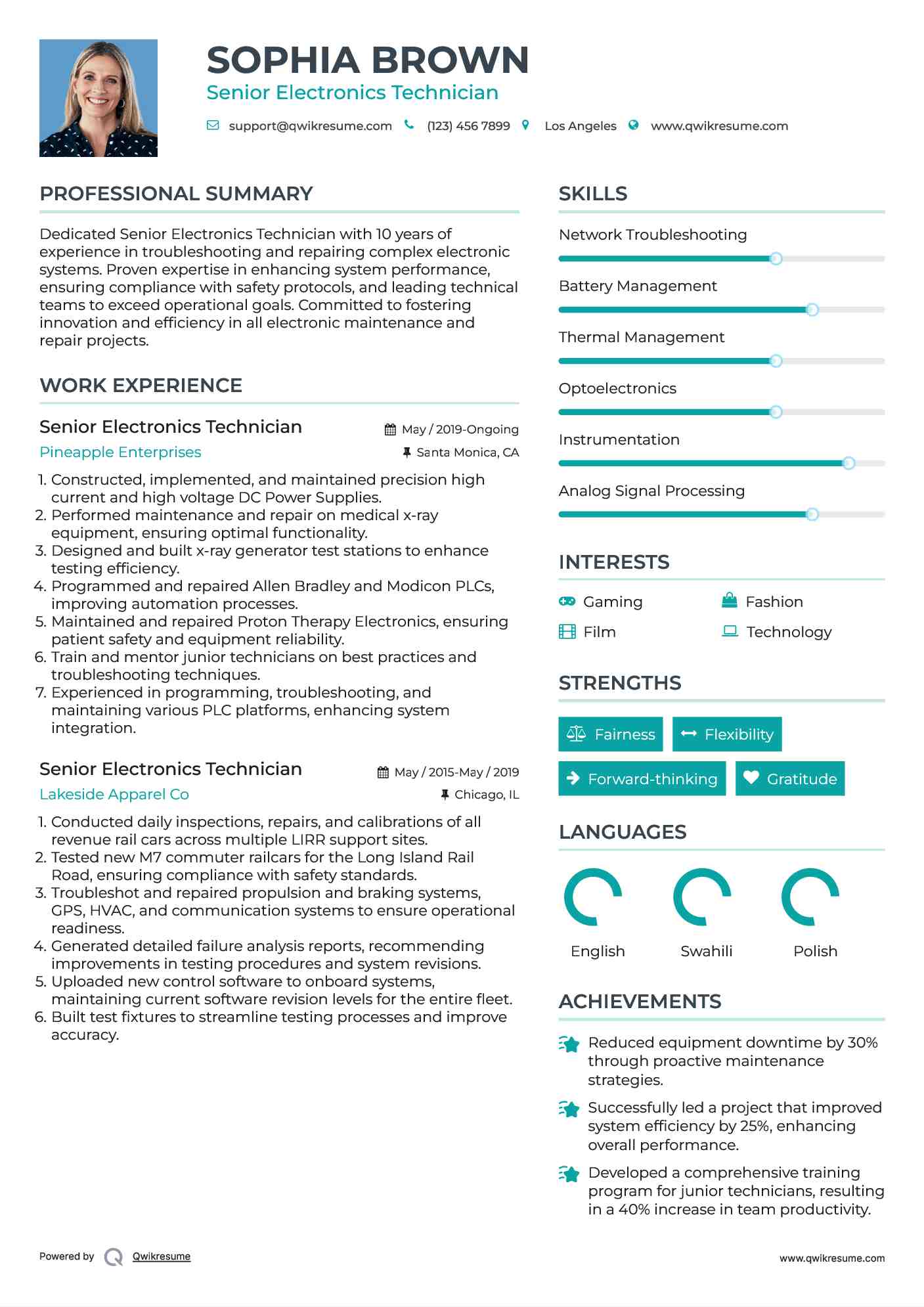Senior Electronics Technician Resume Format